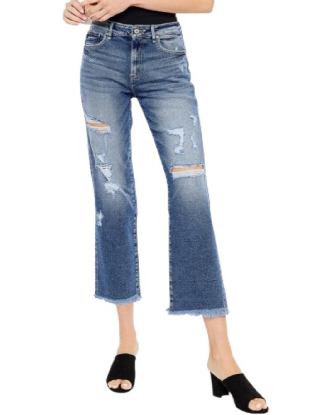 NWT KanCan Distressed Straight Leg Ankle Fray Jeans
